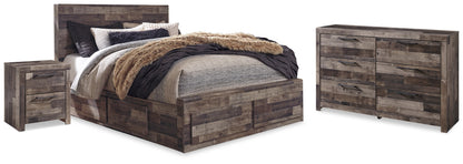 Derekson Multi Gray Queen Panel Storage Bed, Dresser and 2 Nightstand - B200B58