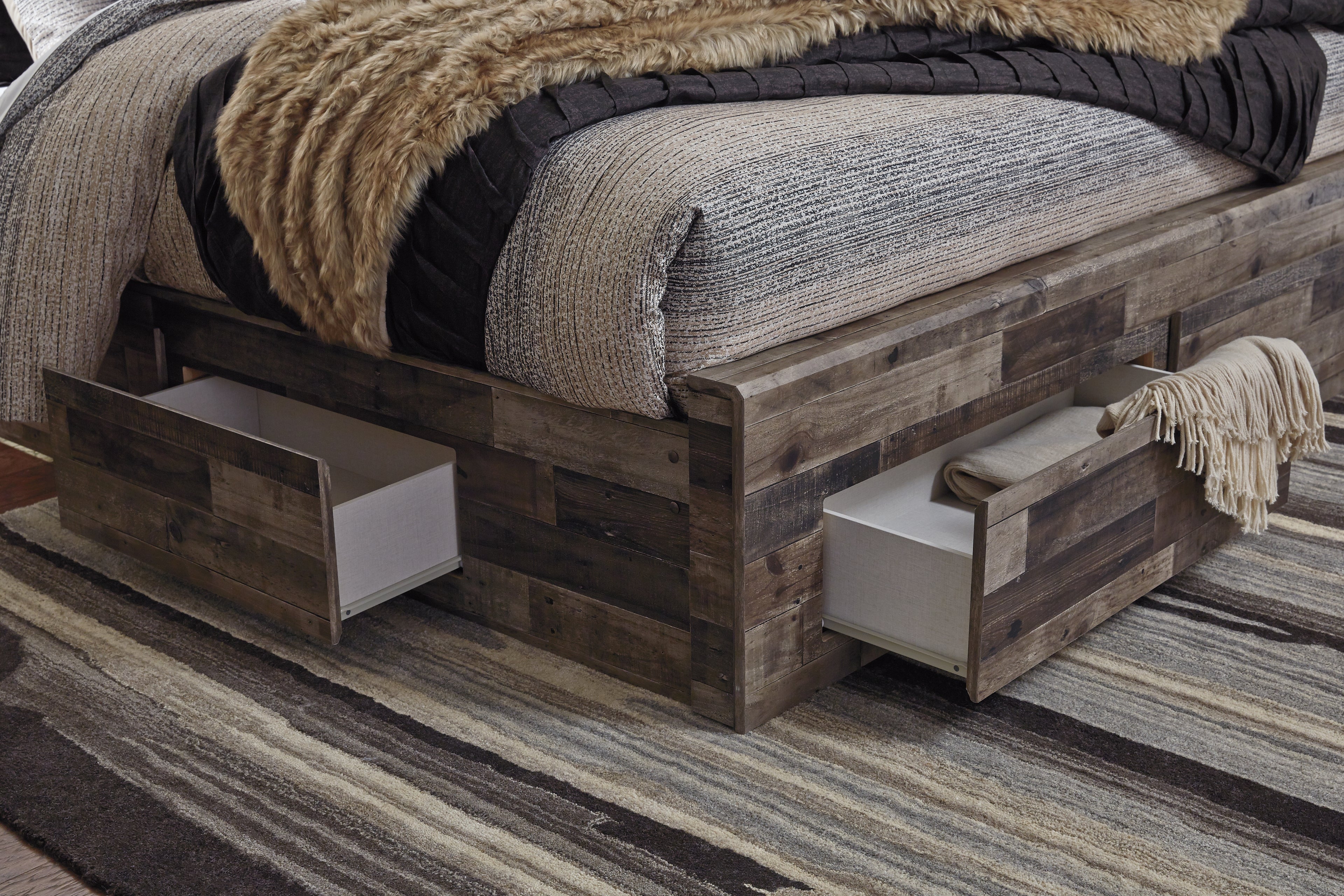 Derekson Multi Gray Queen Panel Storage Bed, Dresser and 2 Nightstand - B200B58