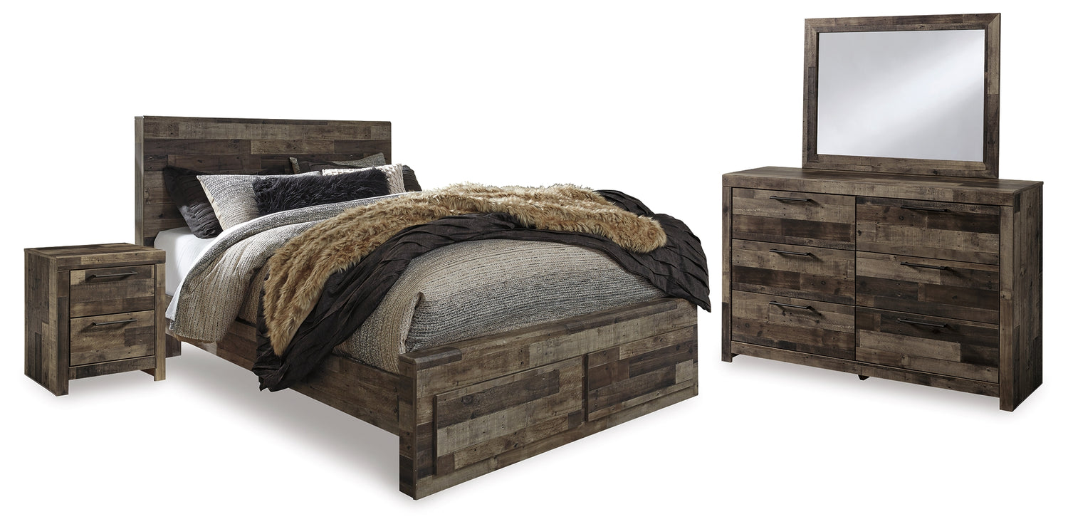 Derekson Multi Gray Queen Panel Storage Bed, Dresser, Mirror and 2 Nightstands - B200B49