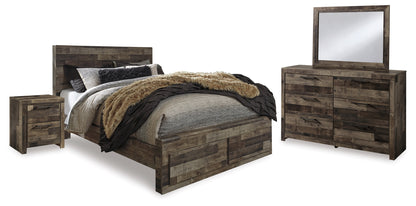 Derekson Multi Gray Queen Panel Storage Bed, Dresser, Mirror and 2 Nightstands - B200B49