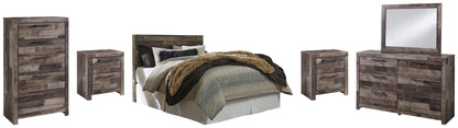 Derekson Queen/Full Panel Headboard Bed with Mirrored Dresser, Chest and 2 Nightstands in Multi Gray from Ashley - Luna Furniture