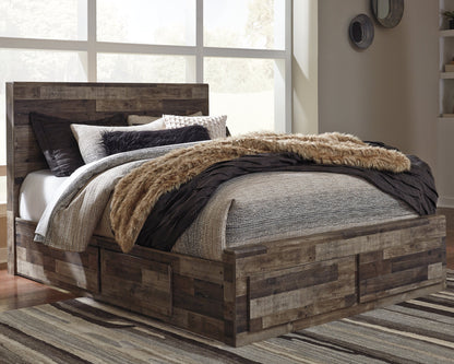 Derekson Queen Panel Bed with 4 Storage Drawers with Mirrored Dresser and Chest in Multi Gray - PKG003459