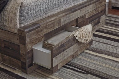 Derekson Queen Panel Bed with 6 Storage Drawers with Mirrored Dresser, Chest and Nightstand in Multi Gray from Ashley - Luna Furniture
