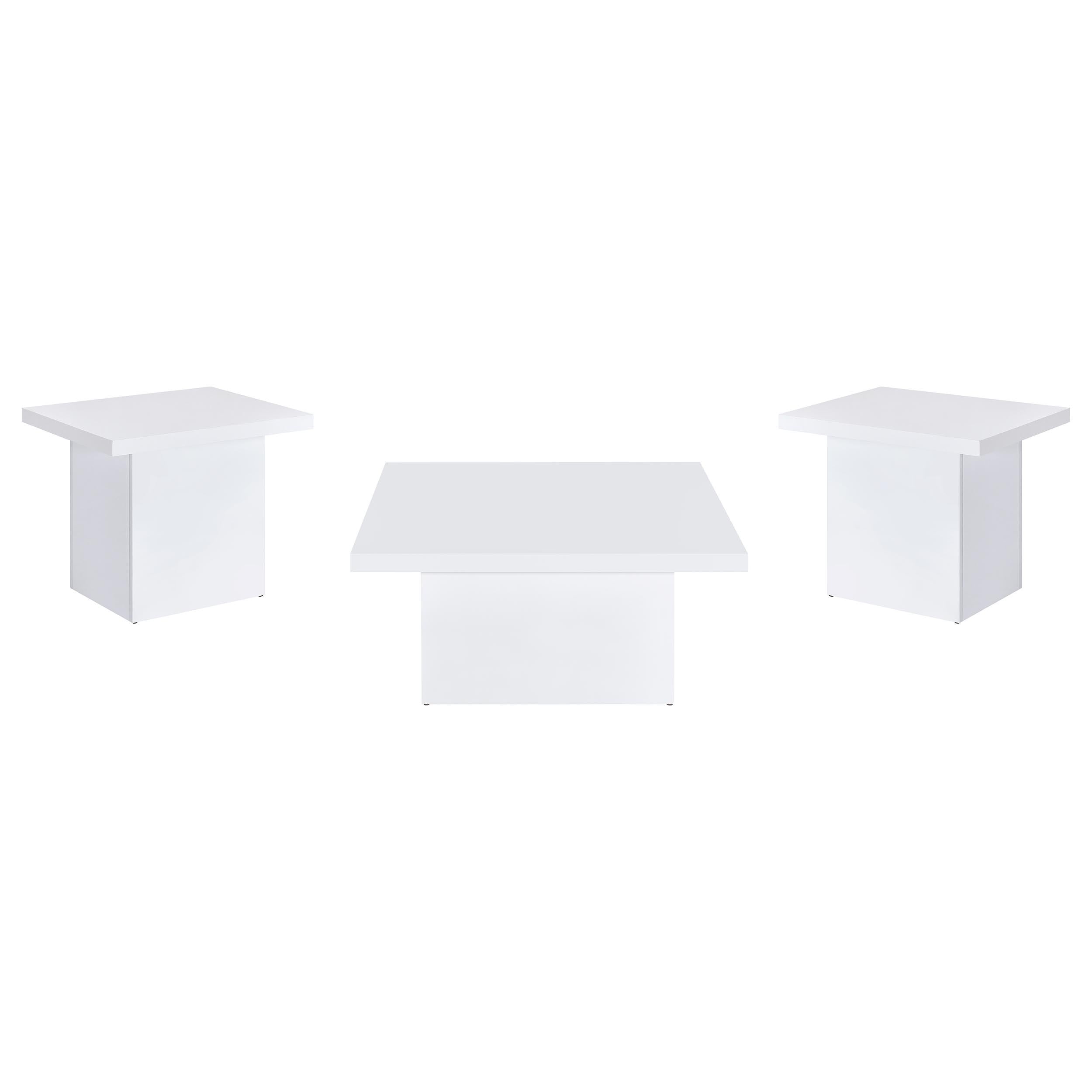 Devar 3-piece Square Coffee End Table Set White High Gloss - 710898-S3