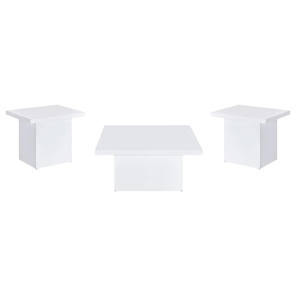 Devar 3-piece Square Coffee End Table Set White High Gloss - 710898-S3