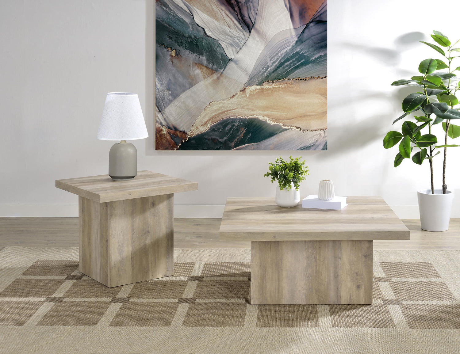 Devar Square Engineered Wood End Table Distressed Pine - 710877