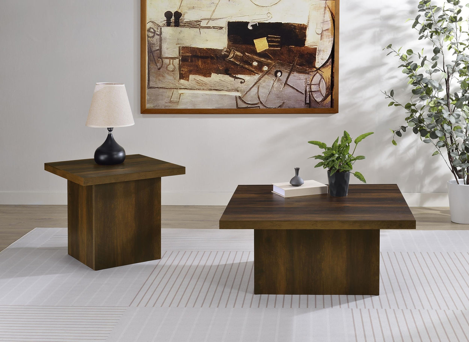 Devar Square Engineered Wood Side End Table Dark Pine - 710887