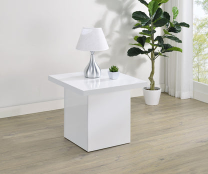 Devar Square Engineered Wood Side End Table White High Gloss - 710897