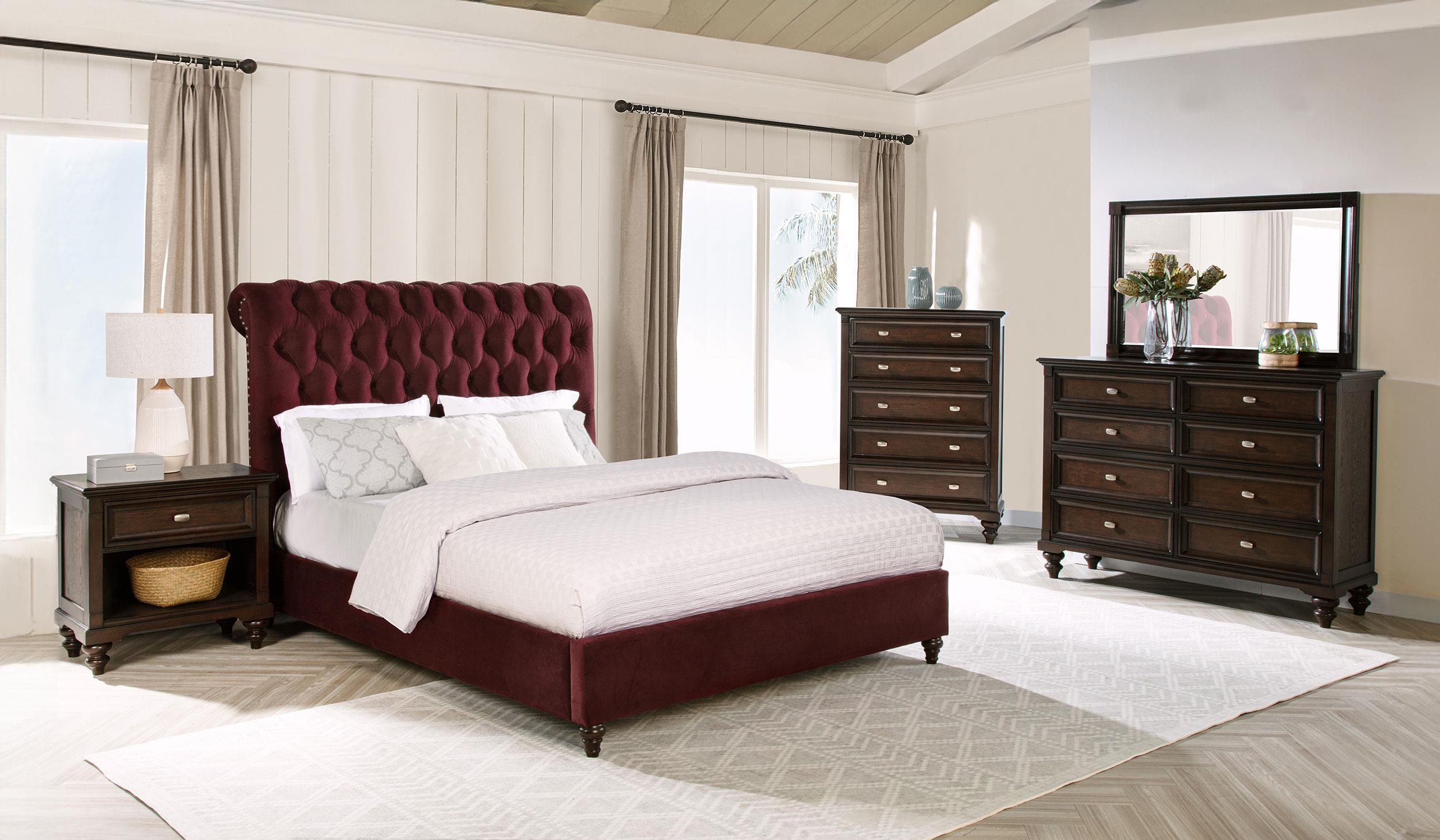 Devon 4-piece Full Bedroom Set Wine Red and Dark Oak - 360341F-S5