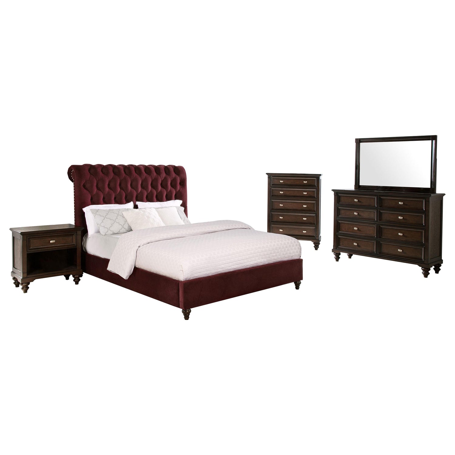 Devon 5-piece Eastern King Bedroom Set Wine Red and Dark Oak - 360341KE-S5