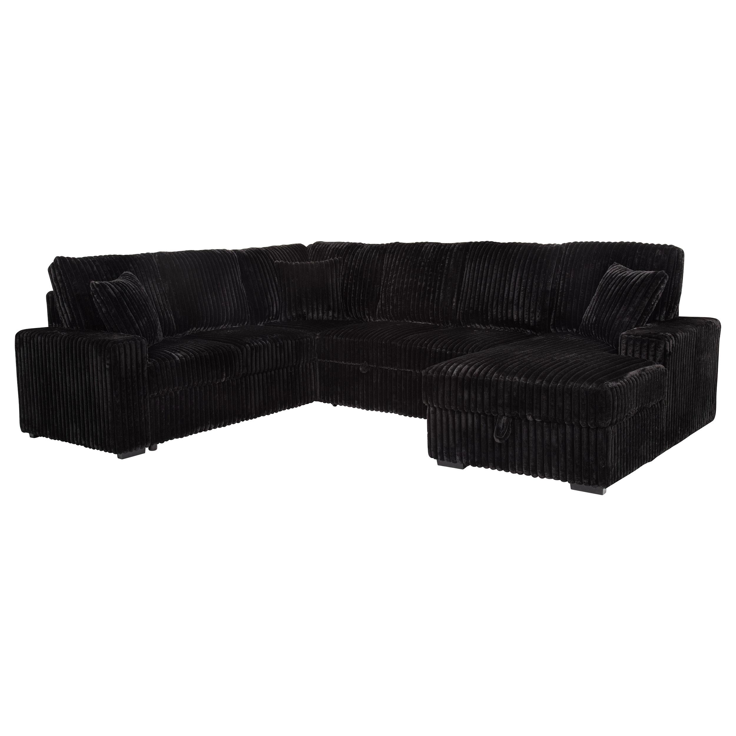 Devonshire Sleeper Sectional Sofa Storage Chaise Black - 511049