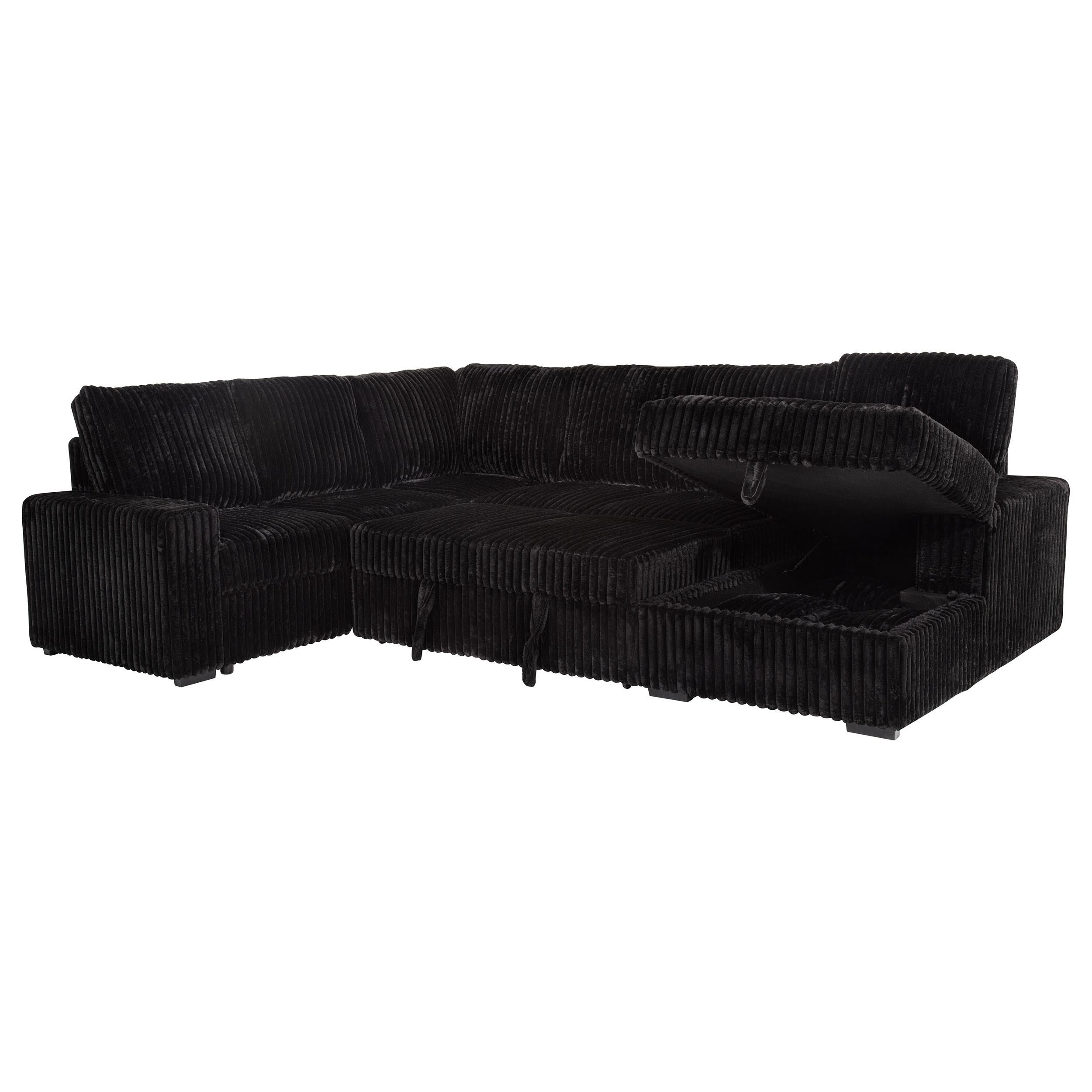 Devonshire Sleeper Sectional Sofa Storage Chaise Black - 511049