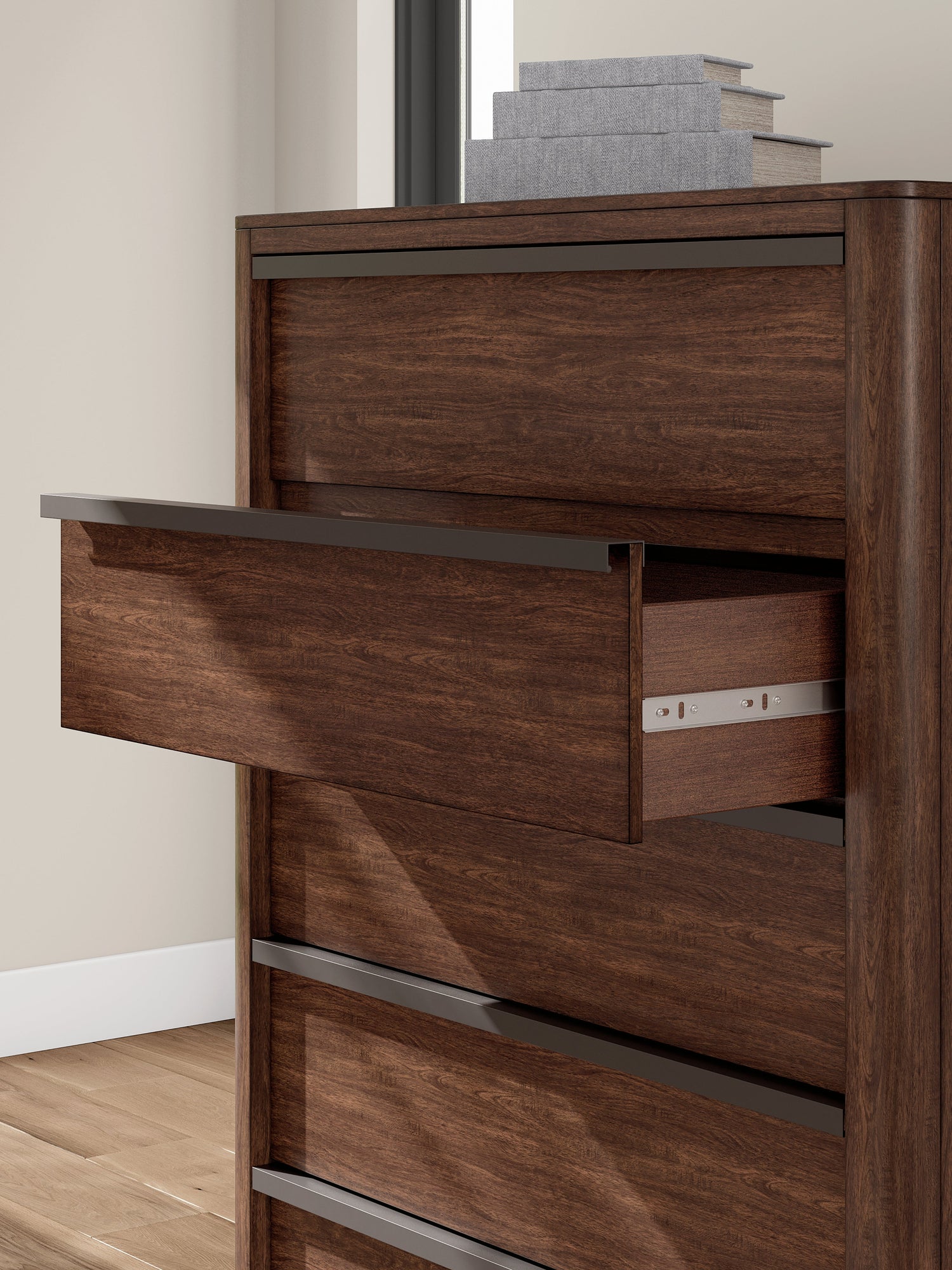 Dilenno Queen Canopy Bed with Mirrored Dresser and Chest in Dark Brown from Ashley - Luna Furniture