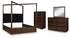 Dilenno Queen Canopy Bed with Mirrored Dresser and Chest in Dark Brown from Ashley - Luna Furniture