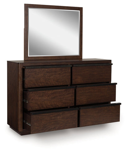 Dilenno Queen Canopy Bed with Mirrored Dresser and Chest in Dark Brown from Ashley - Luna Furniture