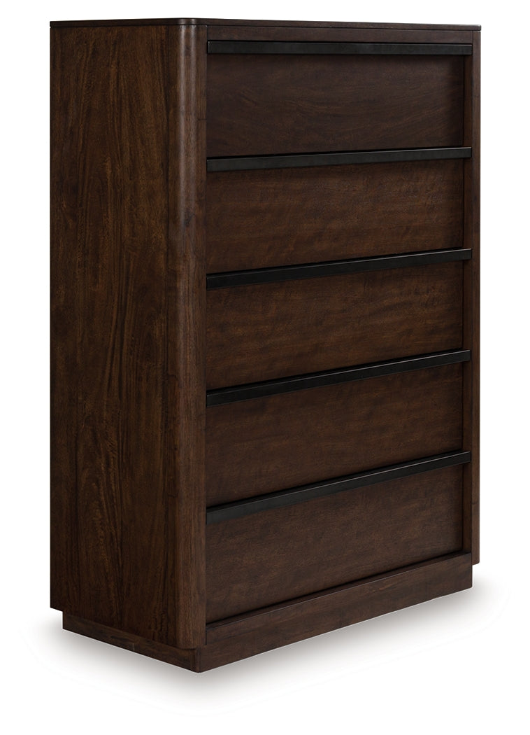 Dilenno Queen Canopy Bed with Mirrored Dresser and Chest in Dark Brown from Ashley - Luna Furniture