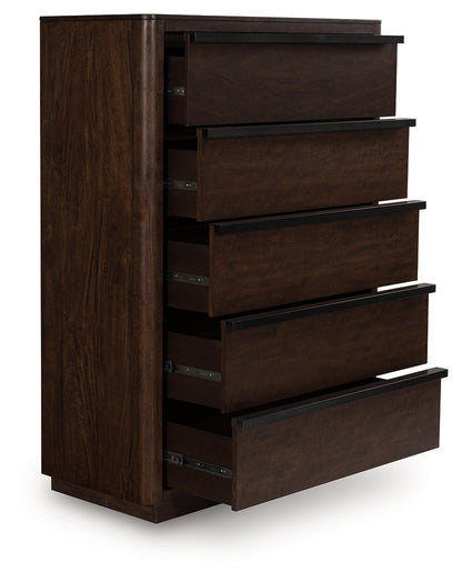 Dilenno Queen Canopy Bed with Mirrored Dresser and Chest in Dark Brown from Ashley - Luna Furniture