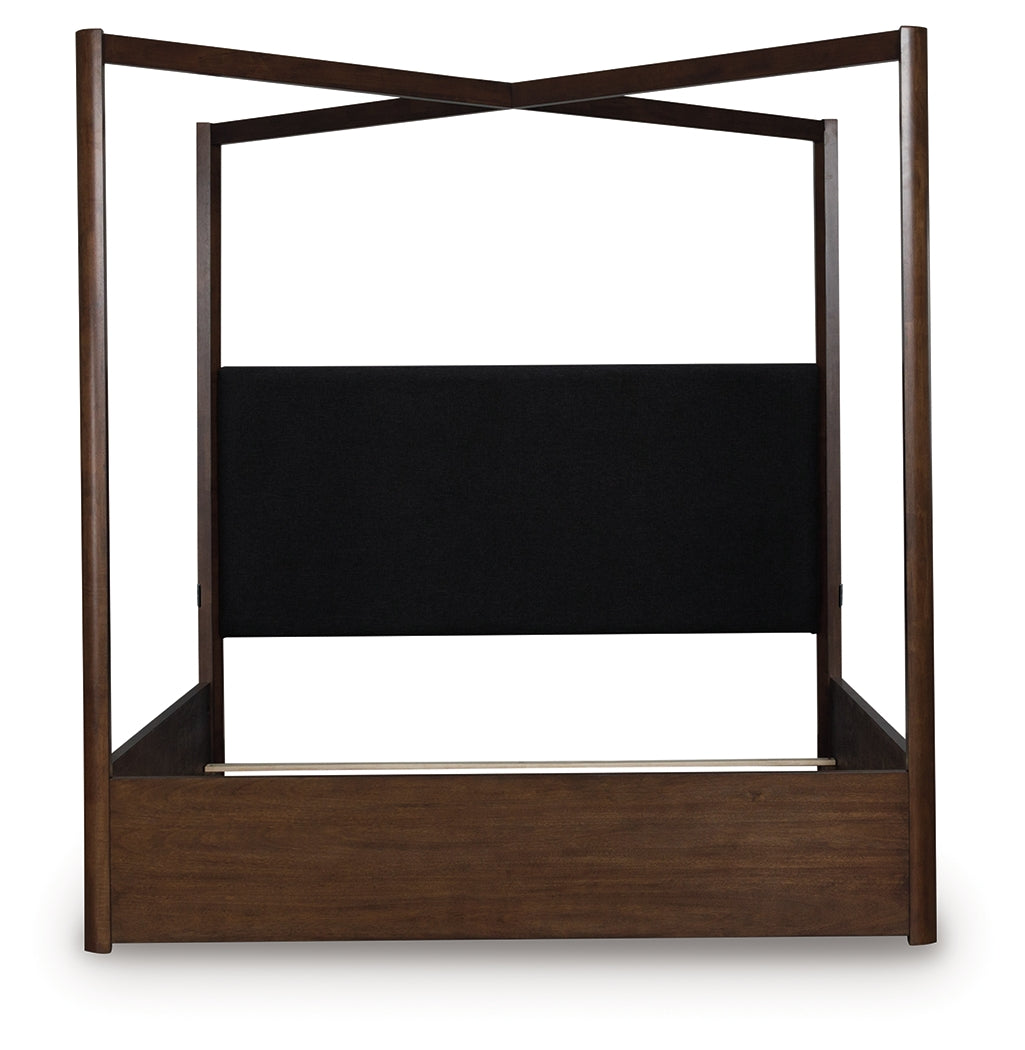 Dilenno Queen Canopy Bed with Mirrored Dresser in Dark Brown from Ashley - Luna Furniture