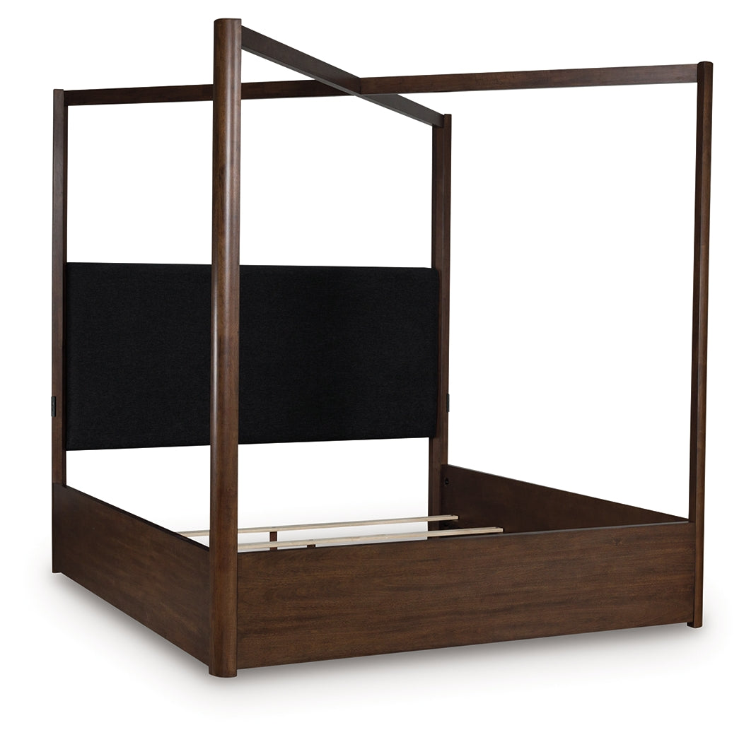Dilenno Queen Canopy Bed with Mirrored Dresser in Dark Brown from Ashley - Luna Furniture