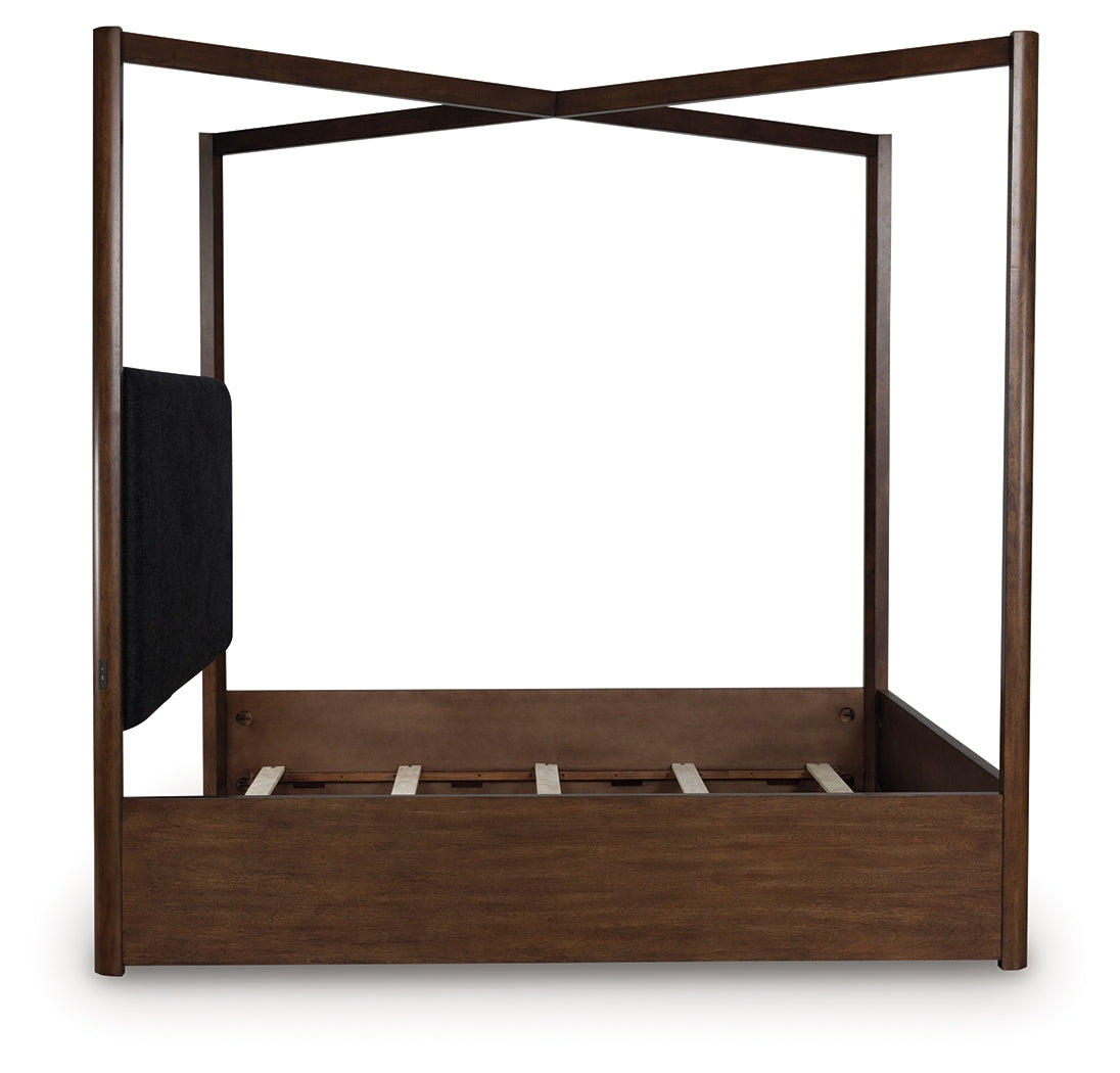 Dilenno Queen Canopy Bed with Mirrored Dresser in Dark Brown from Ashley - Luna Furniture