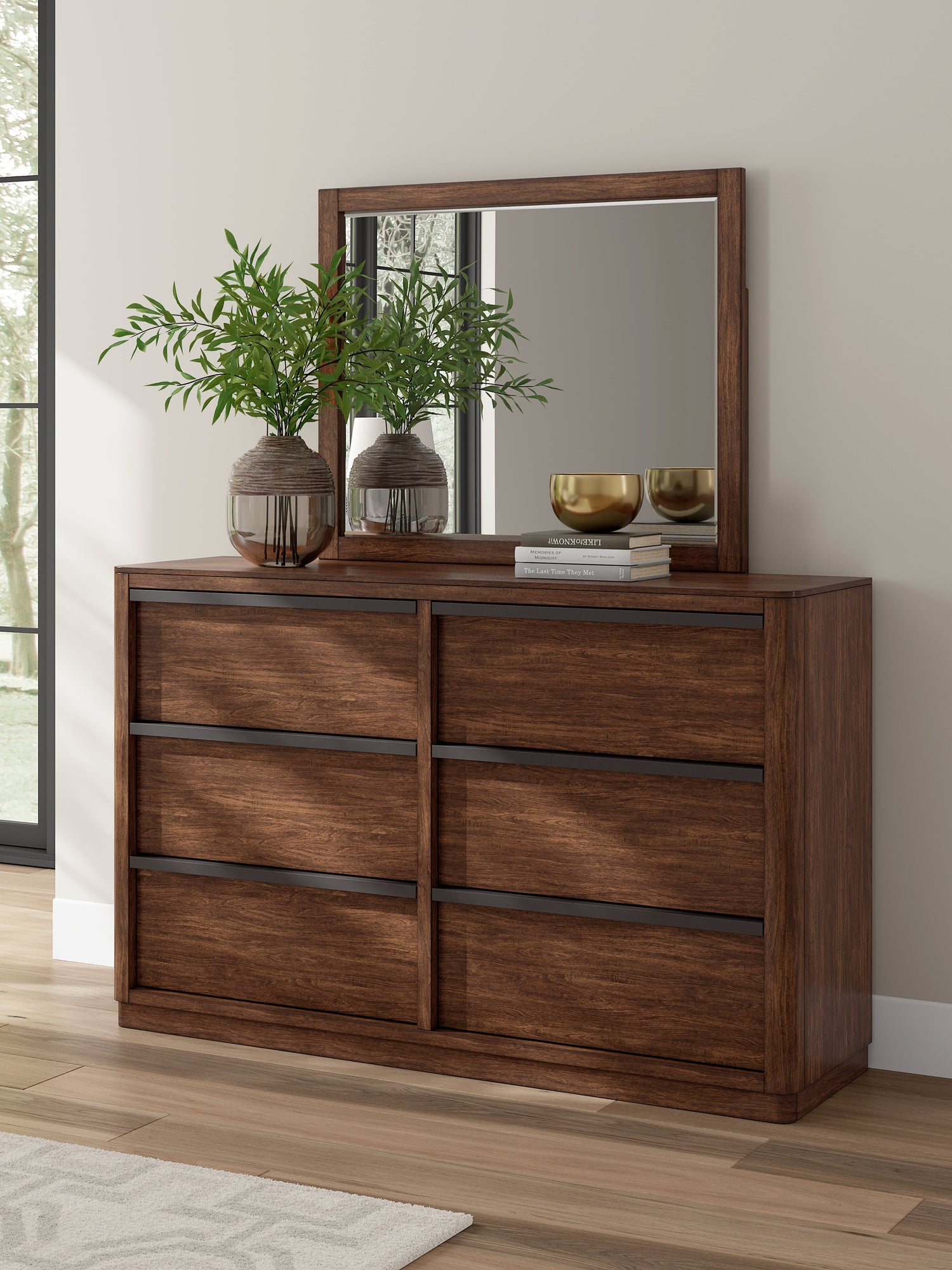 Dilenno Queen Canopy Bed with Mirrored Dresser in Dark Brown from Ashley - Luna Furniture