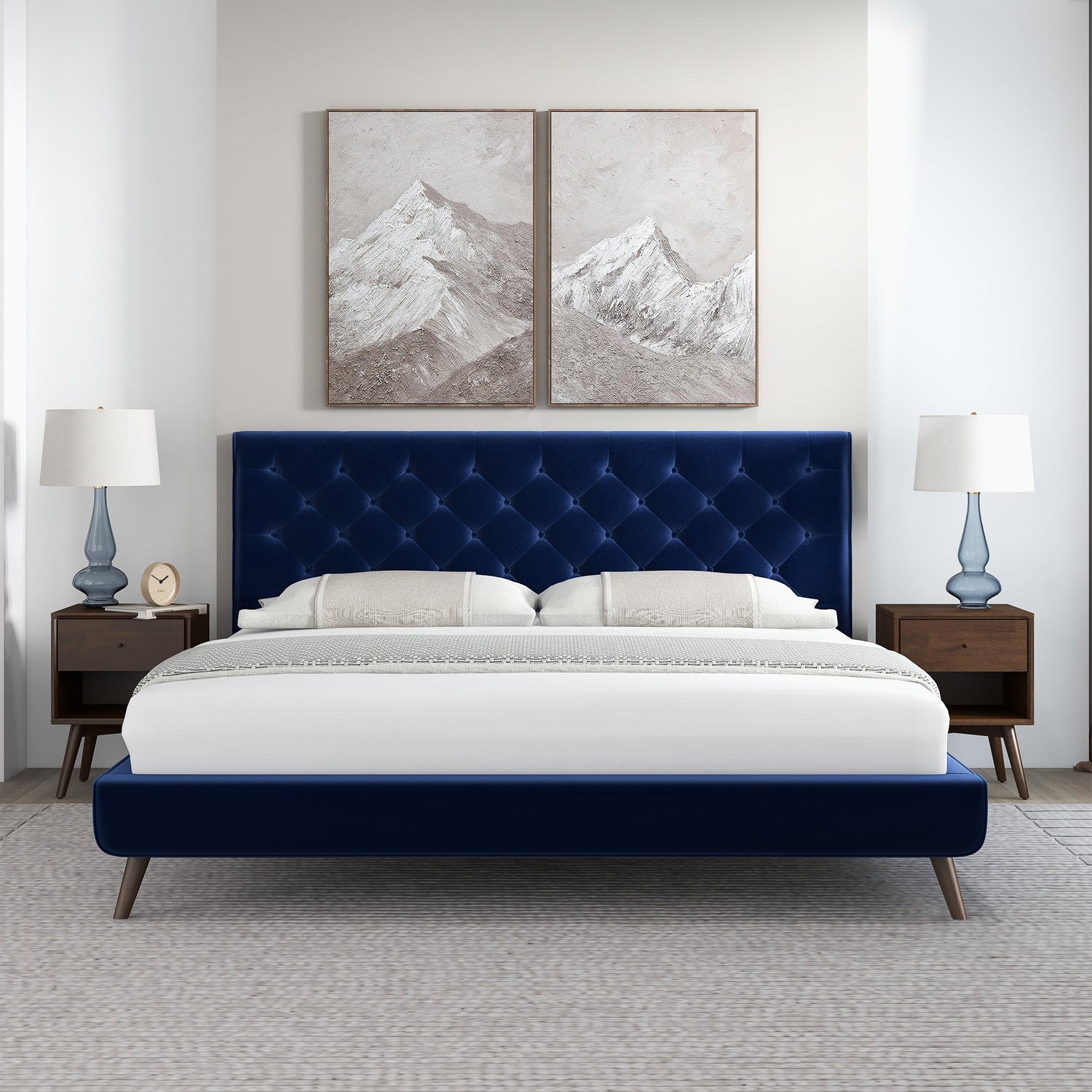 Dillon Blue Velvet Platform Bed (King Size) - BED00300202