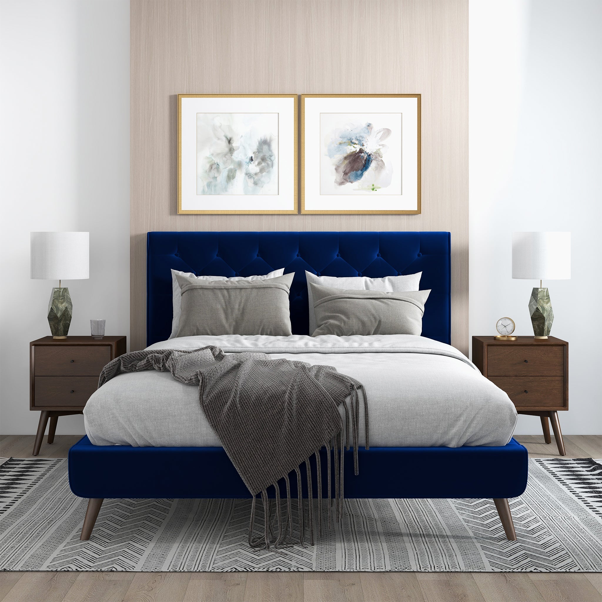 Dillon Blue Velvet Platform Bed (Queen Size) - BED00300201