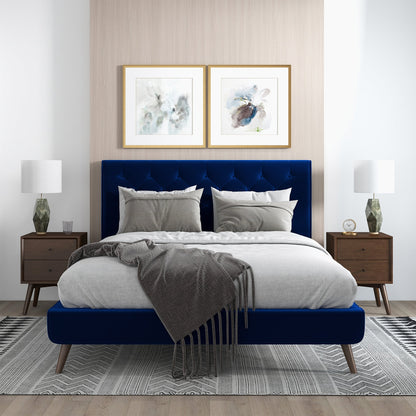 Dillon Blue Velvet Platform Bed (Queen Size) - BED00300201