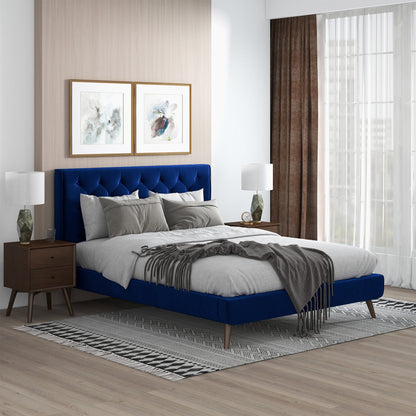 Dillon Blue Velvet Platform Bed (Queen Size) - BED00300201