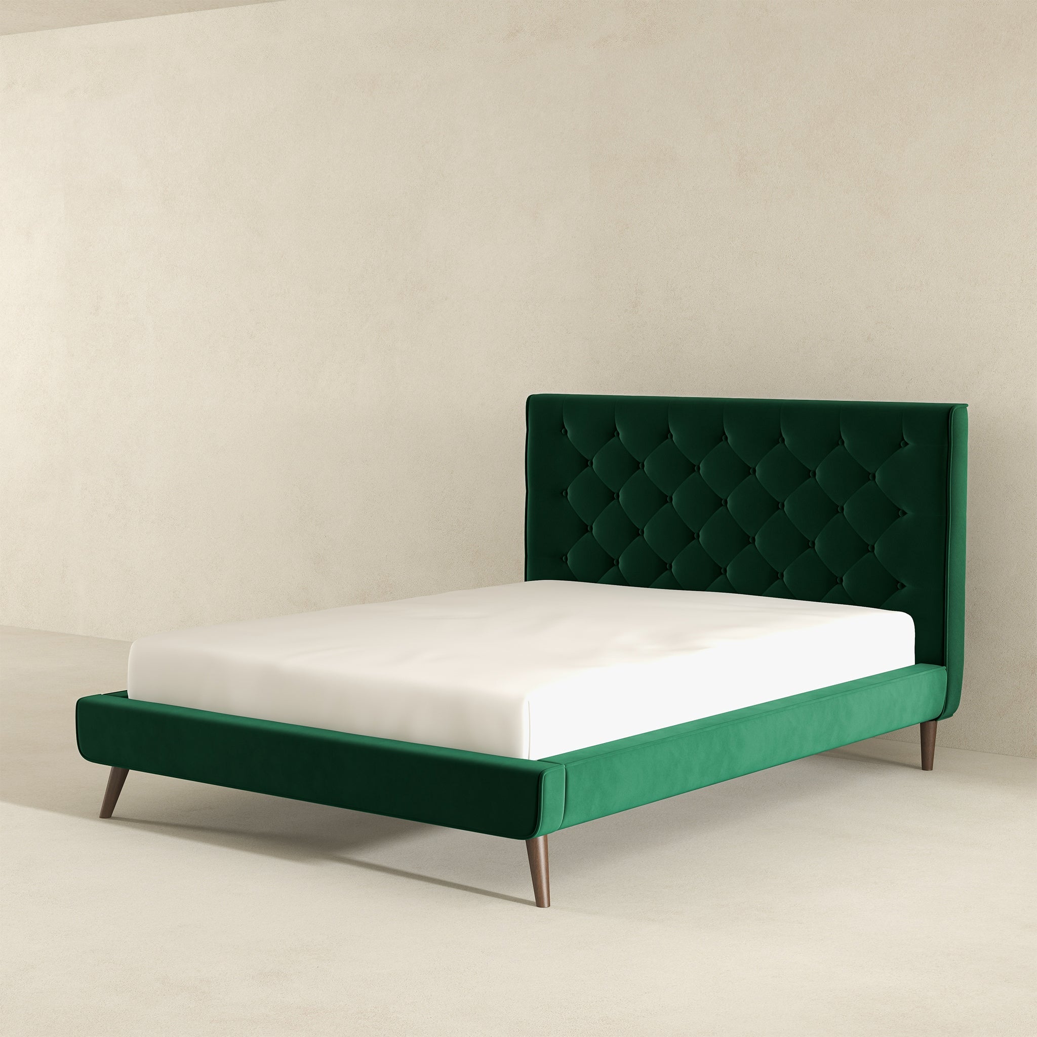 Dillon  Dark Green Velvet Platform Bed (Queen Size) - BED00300203
