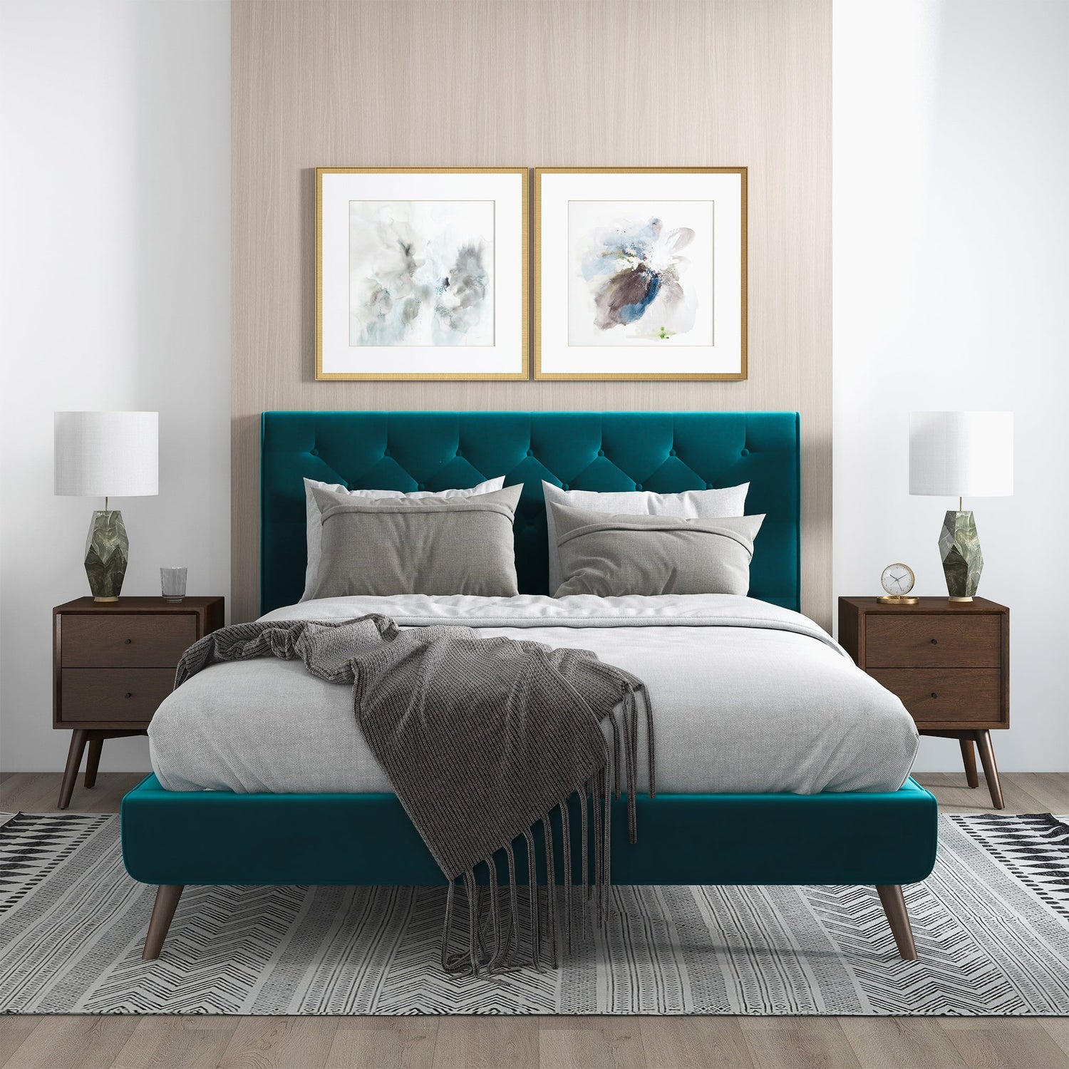 Dillon  Teal Velvet Platform Bed(Queen Size) - BED00300207