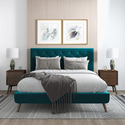 Dillon  Teal Velvet Platform Bed(Queen Size) - BED00300207