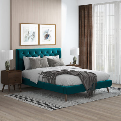 Dillon  Teal Velvet Platform Bed(Queen Size) - BED00300207