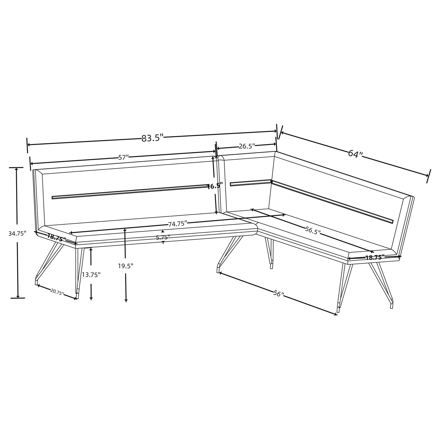 Dodson Fabric Upholstered L-Shaped Nook Dining Bench Taupe - 108496