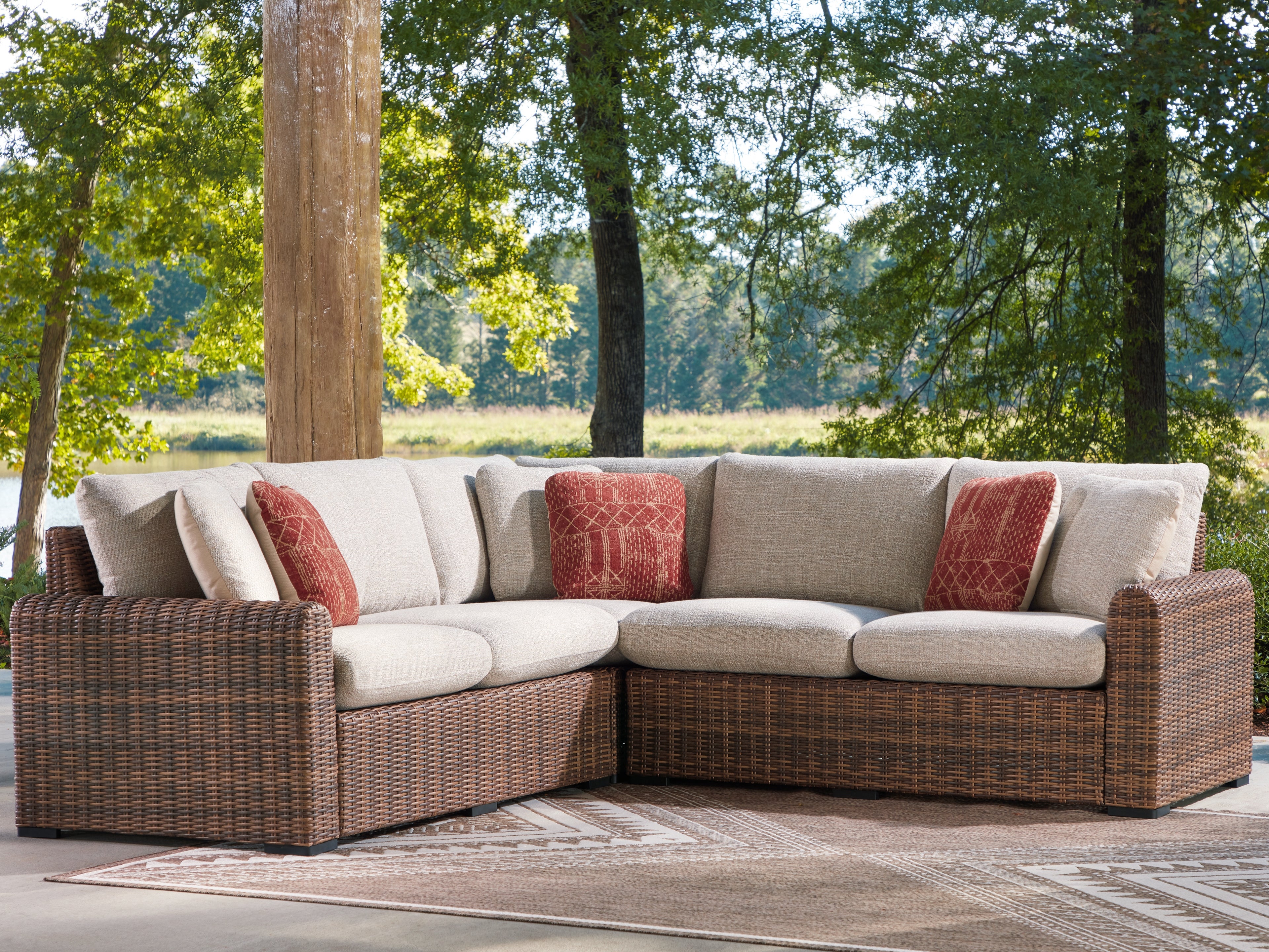 Dolan Creek Beige/Brown 3-Piece Outdoor Sectional - PCP610P1