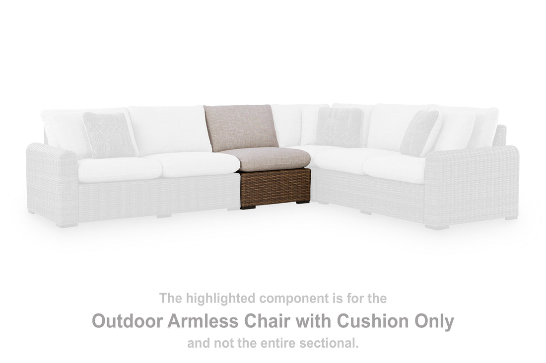 Dolan Creek Beige/Brown Outdoor Armless Chair with Cushion - PCP610-846