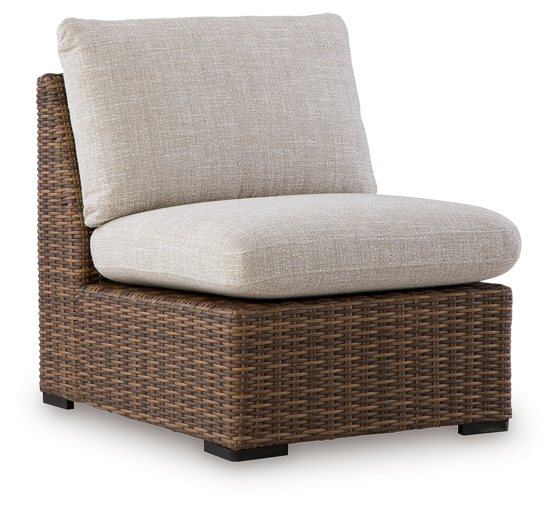 Dolan Creek Beige/Brown Outdoor Armless Chair with Cushion - PCP610-846
