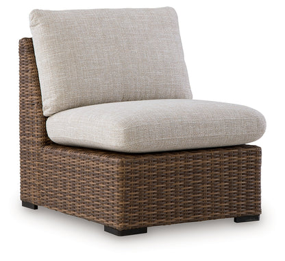 Dolan Creek Beige/Brown Outdoor Armless Chair with Cushion - PCP610-846