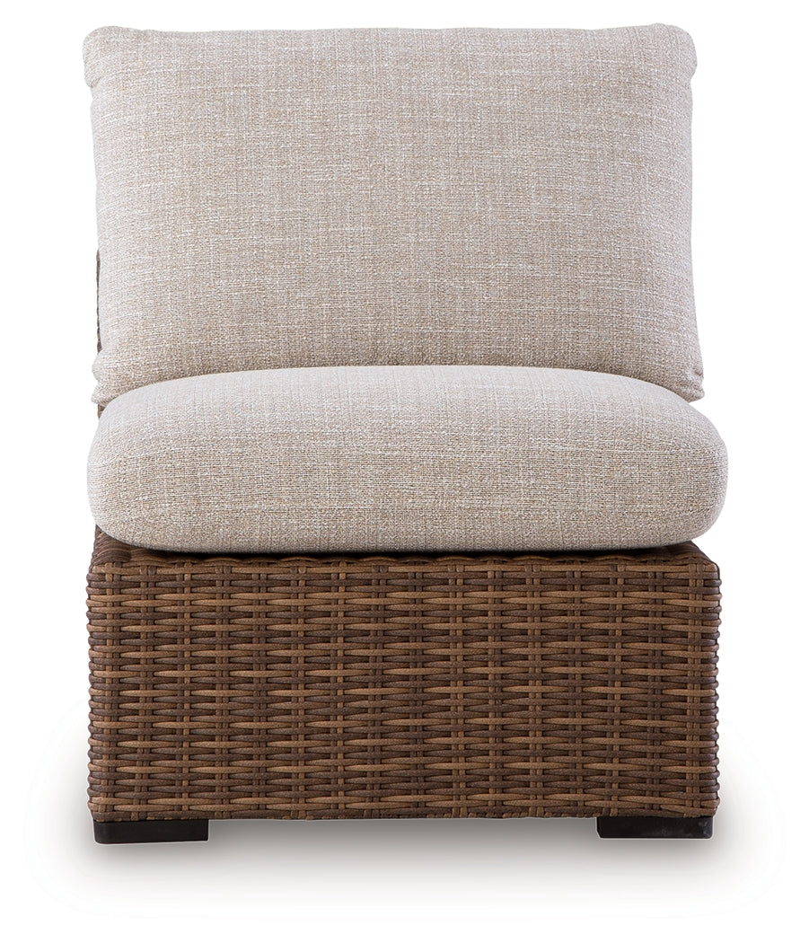 Dolan Creek Beige/Brown Outdoor Armless Chair with Cushion - PCP610-846