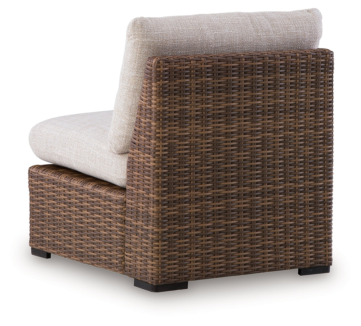 Dolan Creek Beige/Brown Outdoor Armless Chair with Cushion - PCP610-846