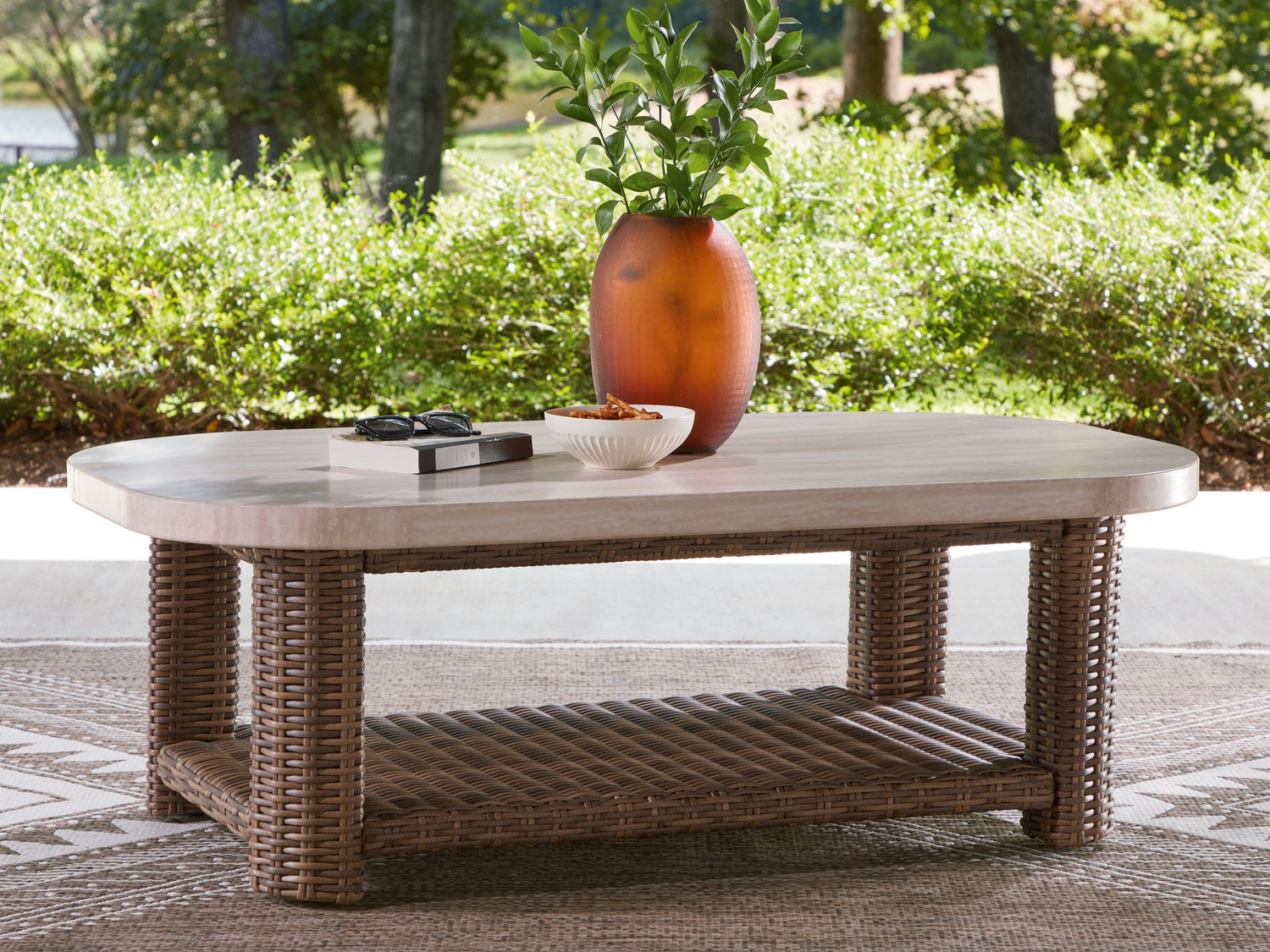 Dolan Creek Beige/Brown Outdoor Coffee Table - PCP610-701