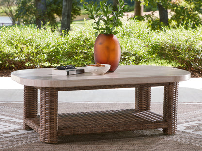 Dolan Creek Beige/Brown Outdoor Coffee Table - PCP610-701