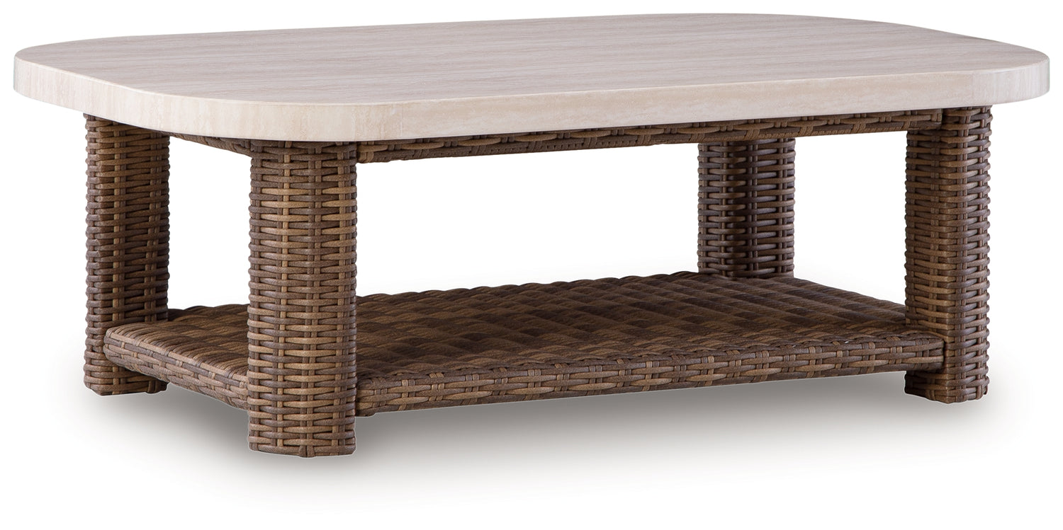 Dolan Creek Beige/Brown Outdoor Coffee Table - PCP610-701