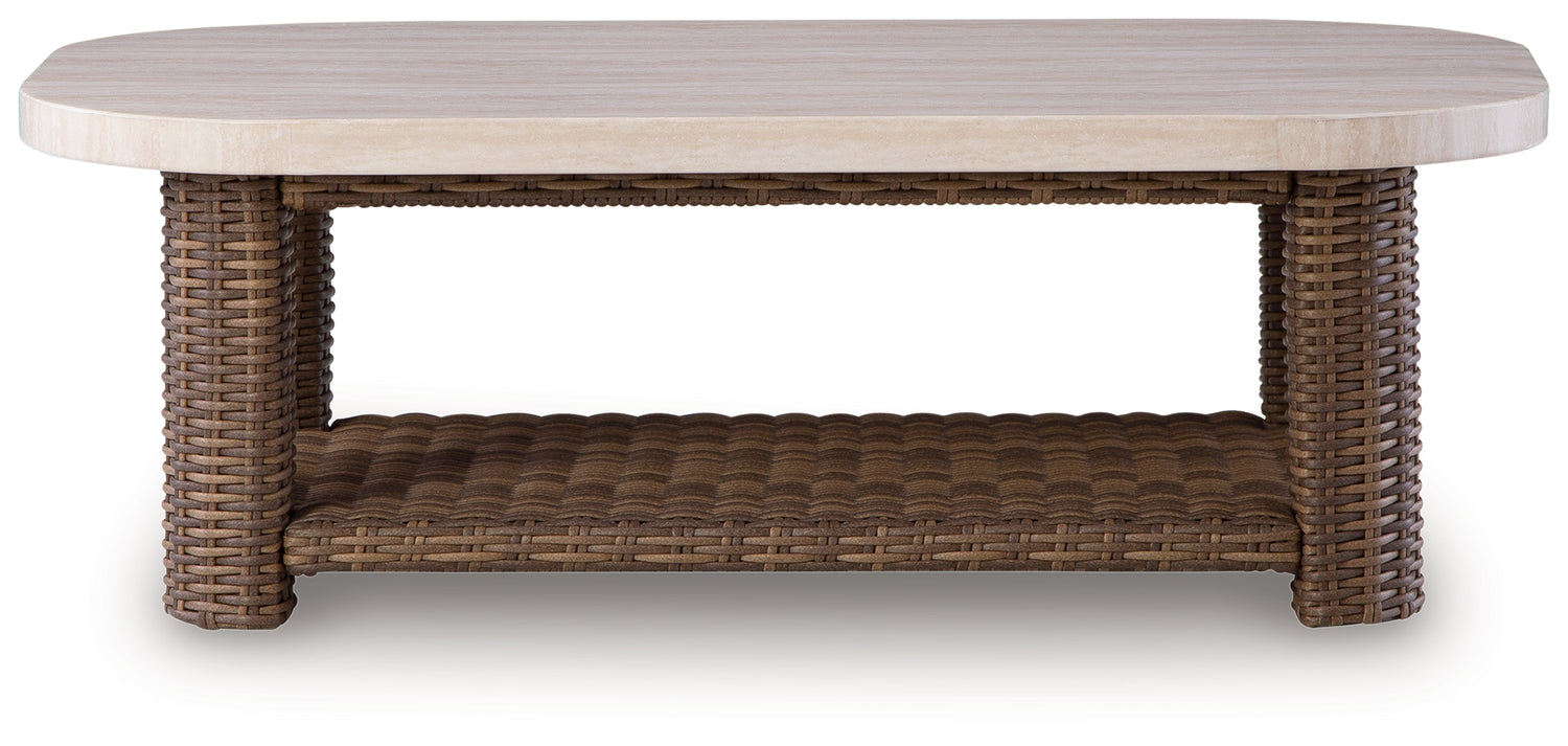 Dolan Creek Beige/Brown Outdoor Coffee Table - PCP610-701
