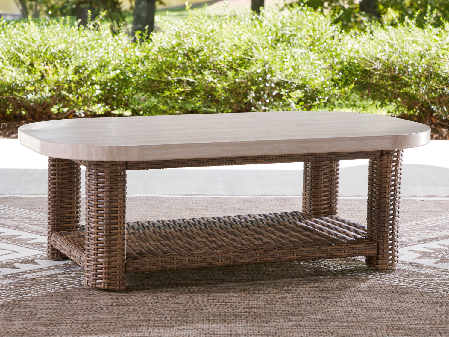 Dolan Creek Beige/Brown Outdoor Coffee Table - PCP610-701
