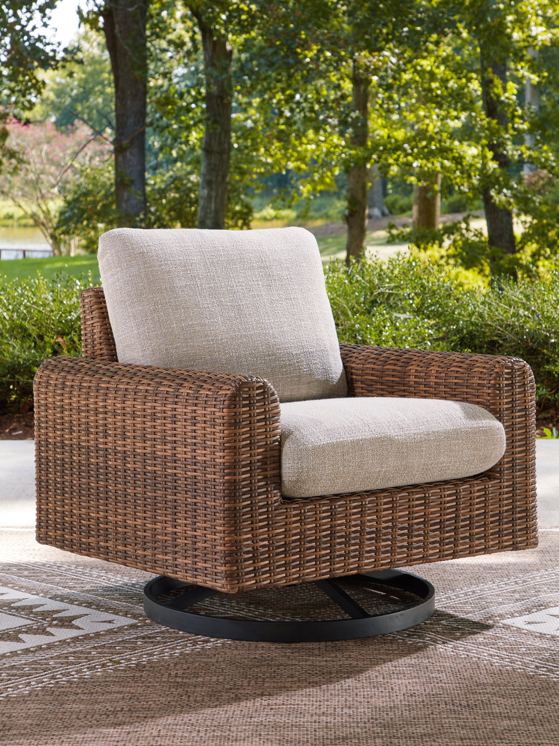 Dolan Creek Gray/Brown Outdoor Swivel Lounge Chair with Cushion - PCP610-821