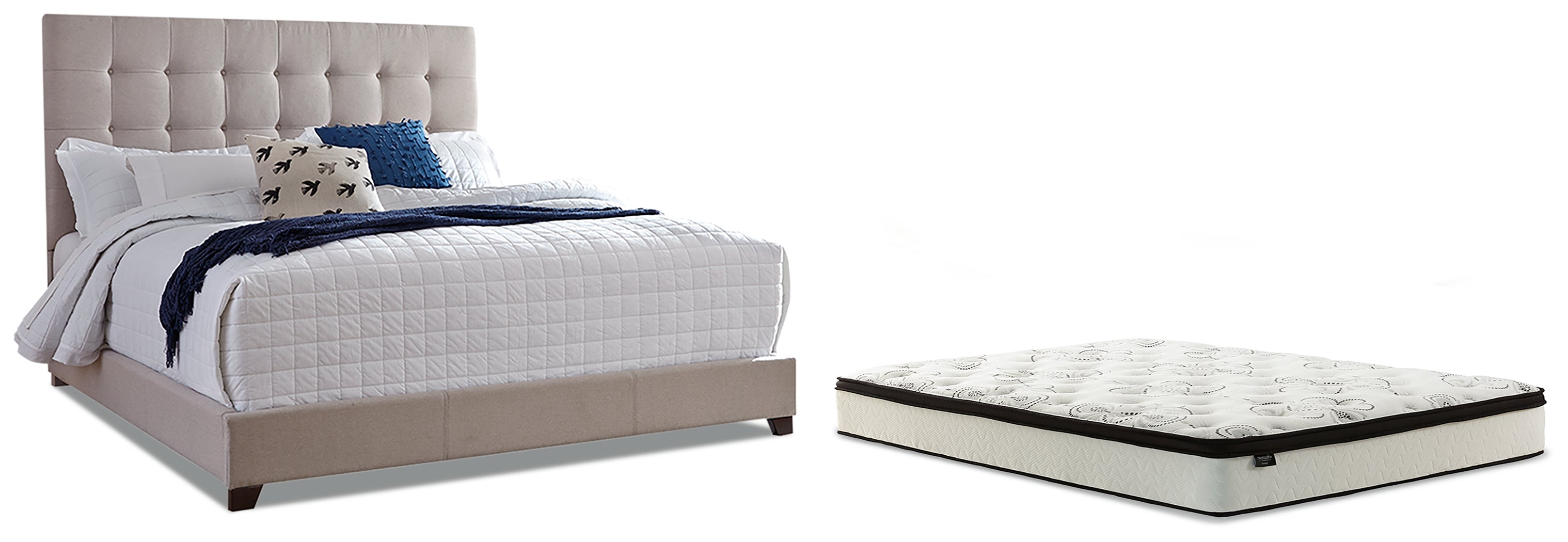 Dolante King Upholstered Bed with Mattress in Beige from Ashley - Luna Furniture