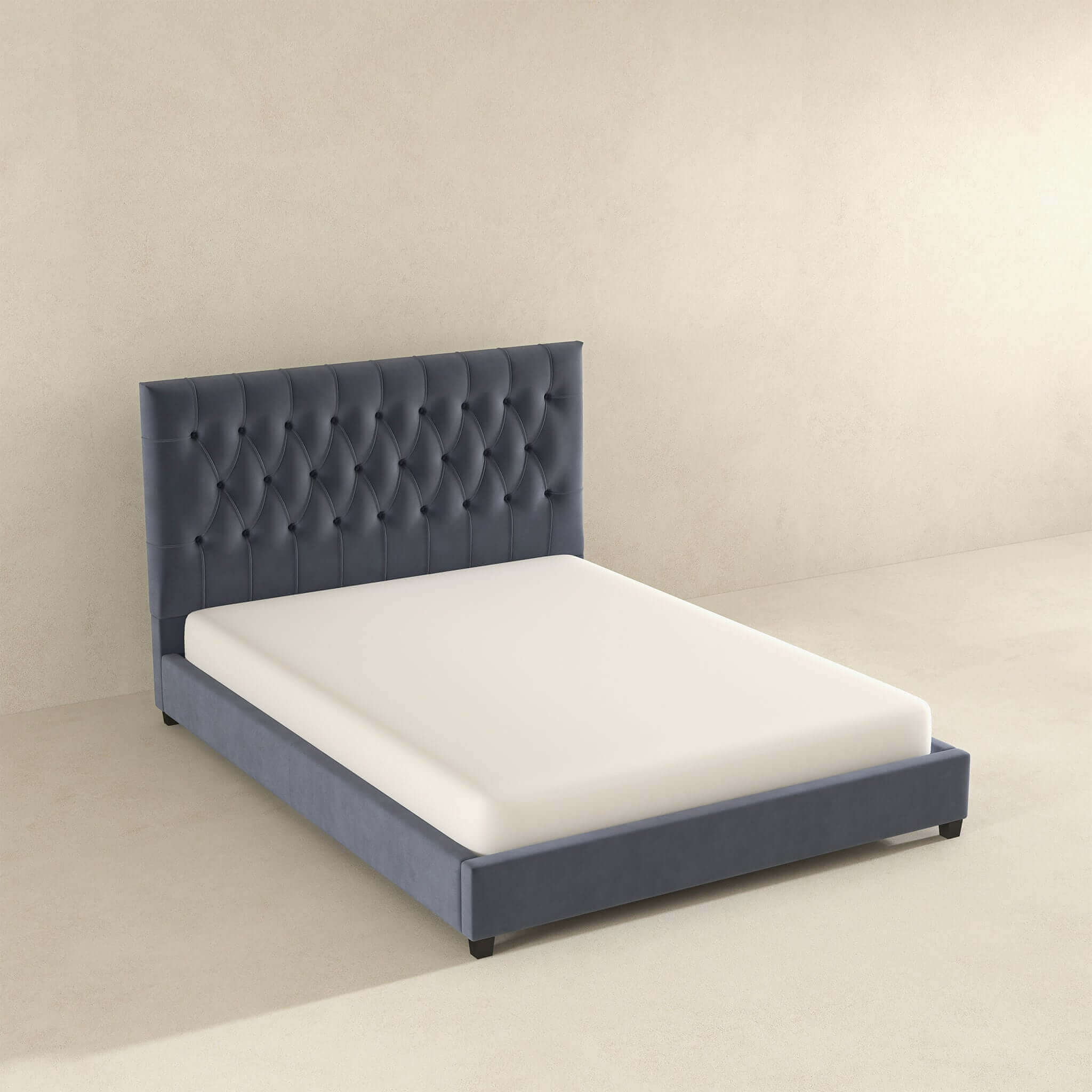 Donald Mid Century Modern Grey Velvet Platform Bed King - BED00500604