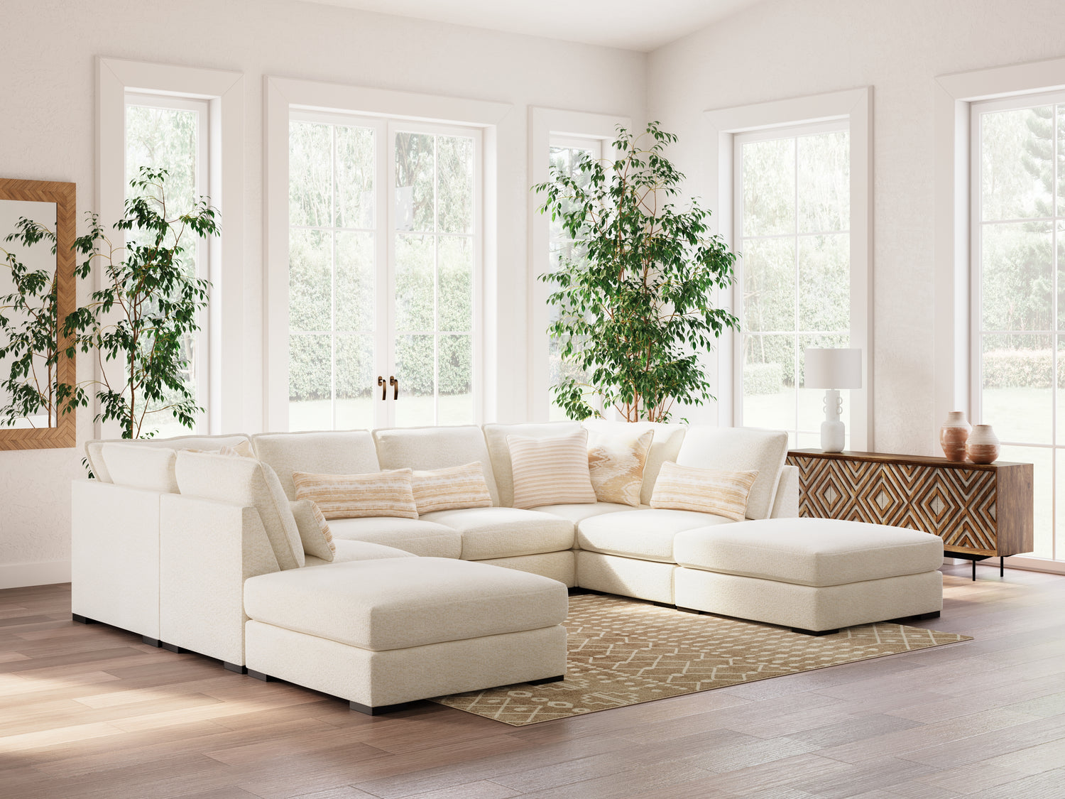 Donelson Creek Vanilla 6-Piece Sectional and Ottoman - 48002U2
