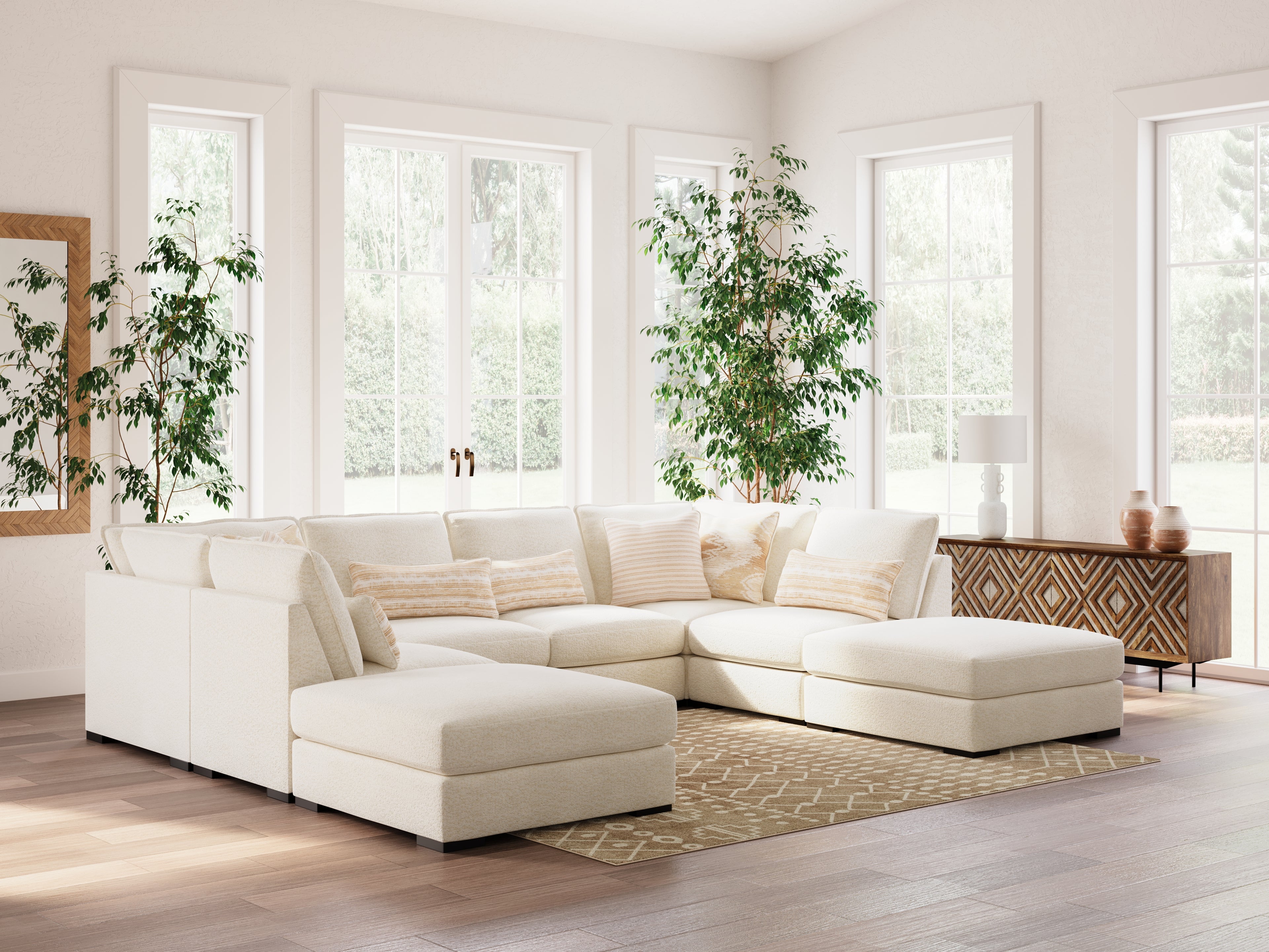 Donelson Creek Vanilla 6-Piece Sectional and Ottoman - 48002U2